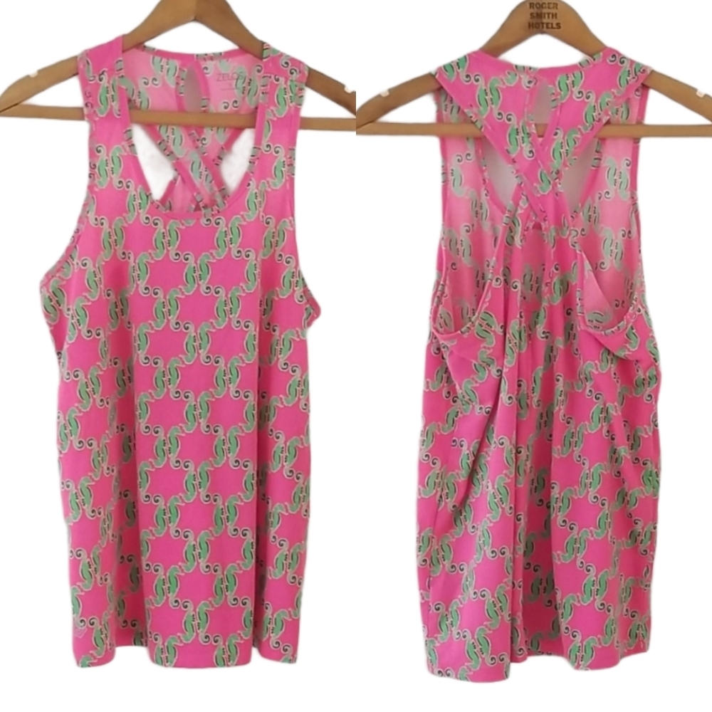 Zelos Seahorse racerback hot pink& green Tank Top